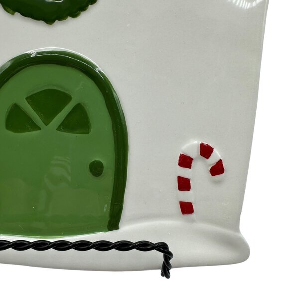 Tag Christmas Dessert Plate Green Front Door Wreath Candy Cane Red Roof Lights - Picture 9 of 10